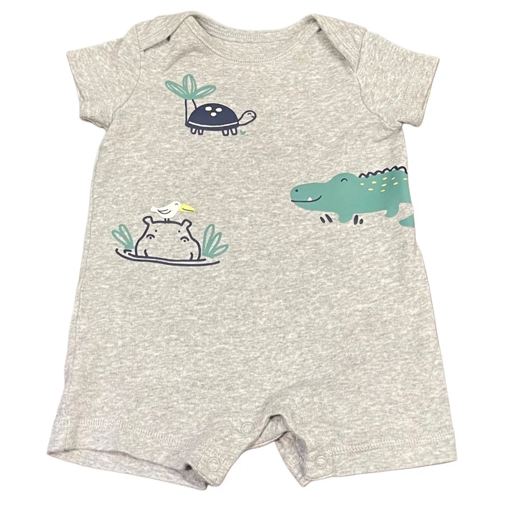 CARTERS Gray One Piece Romper with Playful Animal Prints - Picture 2 of 4